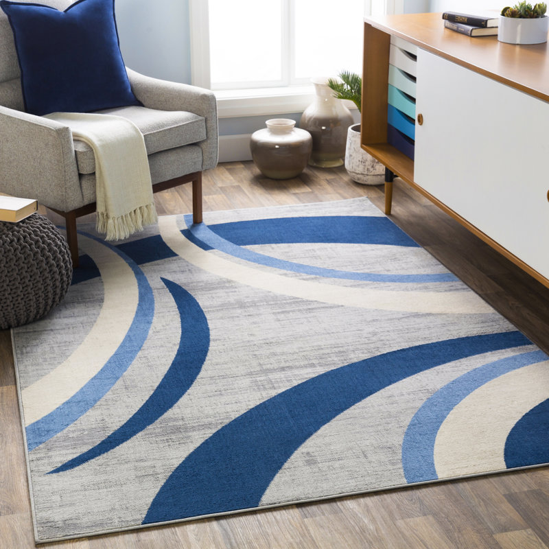 Wrought Studio Glossop Distressed Modern Navy Blue/Light Gray Area Rug